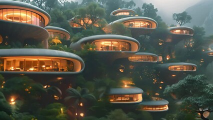 Poster - Cluster of houses nestled among trees in a residential area. Houses Surrounded by Trees