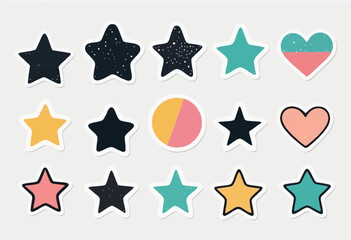 Poster - Doodle Geometric Collage Star, Crown, Heart Shape Set Illustration