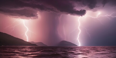 Wall Mural - storm lightning ocean