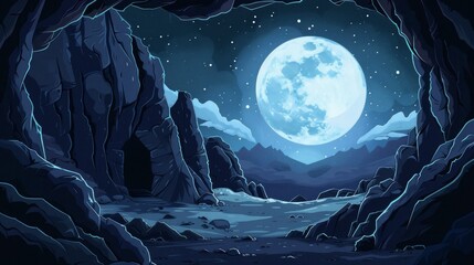 Landscape moon dark caves illustration design stone, rock outdoor, travel mountain landscape moon dark caves