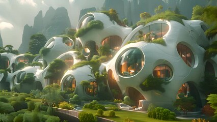 Aufkleber - Houses Clustered in Wooded Area. Cluster of houses nestled among trees in a forest setting.