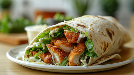 Wall Mural - Chicken wrap on a plate.