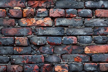 Poster - An image capturing a wall made of weathered bricks with traces of old paint, adding to its textured and historic ambiance