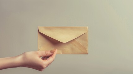Poster - Isolated, toned hand holding an envelope made from Kraft paper