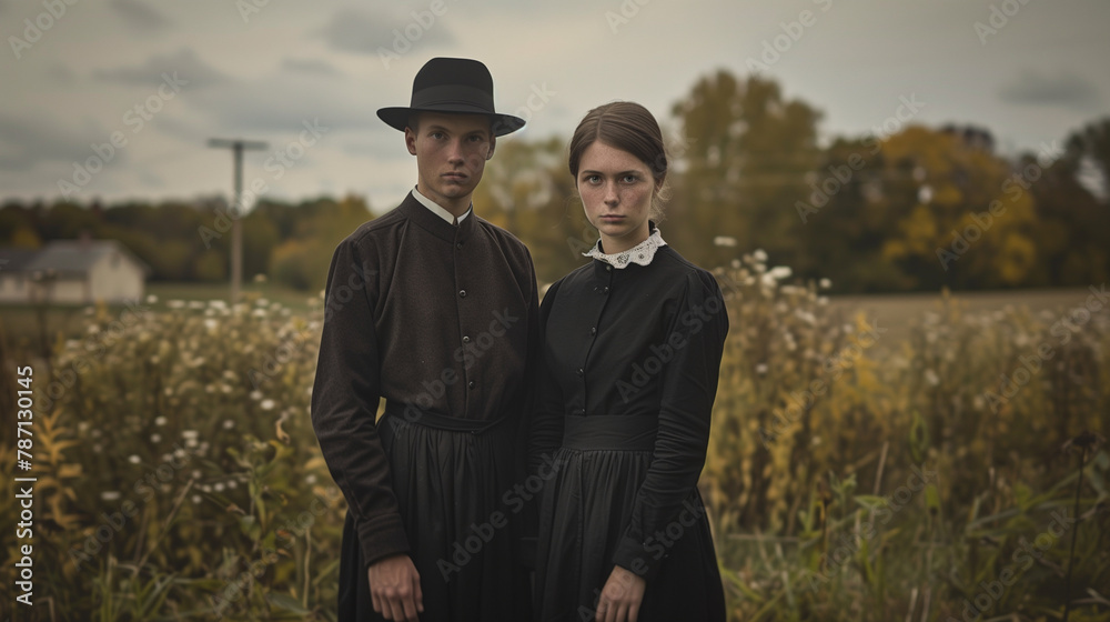 Distinctive attire and modest clothing worn by members of the Amish community.