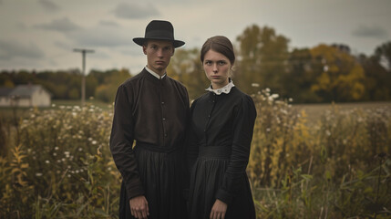 Wall Mural - Distinctive attire and modest clothing worn by members of the Amish community.