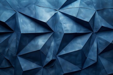 Poster - An abstract image showcasing a beautiful pattern of blue geometric folds in paper, playing with light and shadows