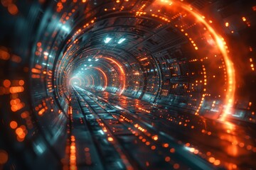 Poster - a mesmerizing sci-fi tunnel glowing with crimson circles that symbolize energy, innovation, and tran