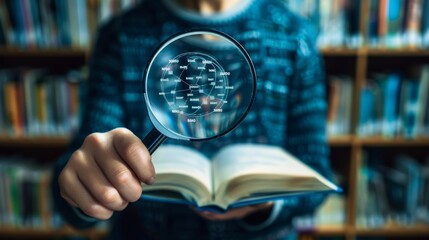 Poster - There are many icons on the screen, but attention is focused on the book icon. Educational programs, purchases of books, library.