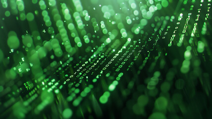 digital matrix background with flowing green code, ideal for cybersecurity and AI themes, copyspace, clean, creative