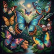 A captivating representation of diverse butterflies, each boasting unique and vibrant colors, patterns, and textures. They gracefully flutter among a lush garden