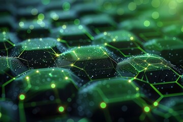 Poster - This image presents a green and gold network with luminous edges, suggestive of a high-tech digital landscape