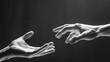 The hands of two people are forming a gesture of trust and openness. Black and white image.
