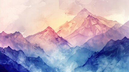 Wall Mural - Pastel watercolor landscape of hills and mountains