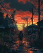 Illustrate a pixel art animation of a lone survivor navigating a post-apocalyptic world, highlighting their use of nanotechnology advancements for survival