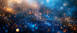 background of sparkling blue and gold bokeh lights, conjuring a sense of magic, festive joy, and the glamorous shimmer of celebratory occasions