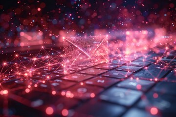 Poster - A dazzling digital envelope illuminated on a laptop keyboard, symbolizing email communication in the digital era