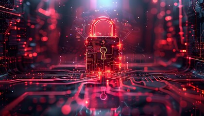 Leinwandbilder - visually striking image featuring a padlock symbolizing security and abstract circuit traces representing cybersecurity