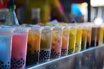 Poster - set of fresh bubble tea with milk