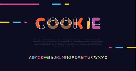 Cookie Creative Design vector Font of twisted Ribbon for Title, Header, Lettering, Logo. Funny Entertainment Active Sport Technology areas Typeface.