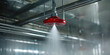 Indoor fire suppression system. Smoke detector and water sprayer in the ceiling, water leaks, room security.