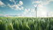 Wind turbine farm in green wheat field