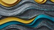 Colorful horizontal banner. Modern waves background design with lemon yellow, aquamarine blue, and granite gray color.