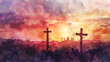 Crosses for Crucifixion on the hill at Golgotha. Digital art. v4