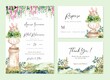 Wedding Invitation Card With Watercolor With Romantic Floral Urns Willow Trees