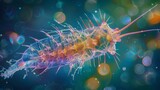 Fototapeta  - A microscopic image of a copepod a tiny crustacean covered in spinelike structures that help it navigate through the turbulent currents