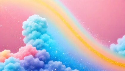 Wall Mural - a pastel rainbow unicorn background including sparkling stars. a hazy, pink fantasy sky. charming ho