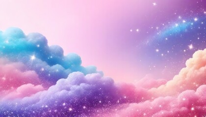 Wall Mural - a pastel rainbow unicorn background including sparkling stars. a hazy, pink fantasy sky. charming ho