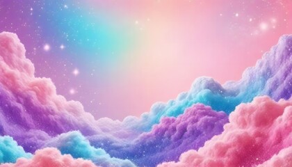 Wall Mural - a pastel rainbow unicorn background including sparkling stars. a hazy, pink fantasy sky. charming ho