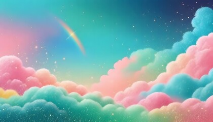 Wall Mural - a pastel rainbow unicorn background including sparkling stars. a hazy, pink fantasy sky. charming ho