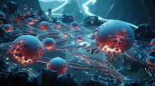 A Futuristic 3D Scene Of A Battle Within The Adrenal Gland, With Hormones Like Adrenaline Enhancing The Defense Against Stressors, No Shadow