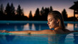 Serene woman enjoying a spa pool at twilight created with generative ai	
