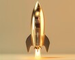 Golden Rocket Sculpture A sleek, golden rocket blasting upward, symbolizing skyrocketing investments