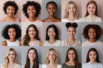 Wall Mural - group of profile picture of multiracial various nationality happy teenager woman. diversity concept