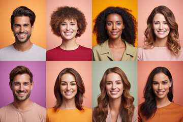 Wall Mural - group of profile picture of multiracial various nationality happy teenager. diversity concept