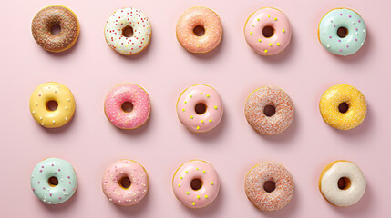 Wall Mural - Donuts in Rows on Pink