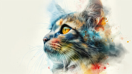 Wall Mural - A cat with a yellow eye is the main focus of the image