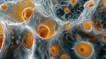 Wall Mural - A close up of a cell with many small orange balls inside