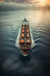 Technologically enhanced cargo ship sailing peacefully in calm sea waters.
