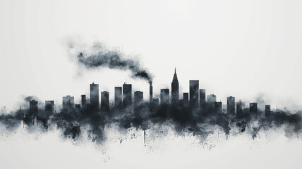 Wall Mural - A city skyline with a smoggy haze in the background