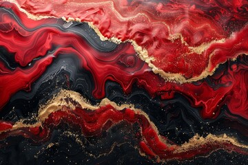Poster - Marbled pattern of swirling red, black, and gold creating a dynamic and vibrant artwork with a sense of movement