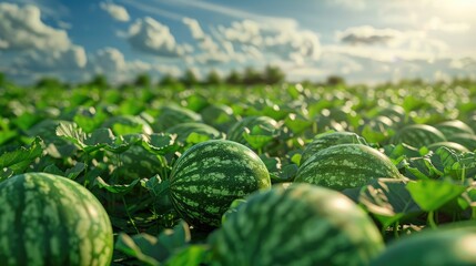 Canvas Print - watermelons in the field close-up. Selective focus