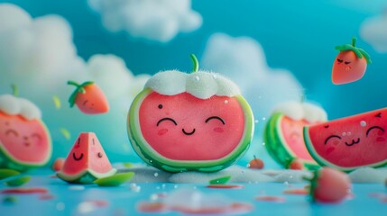 Anthropomorphic Watermelon Slice with a Joyful Expression. Generative ai