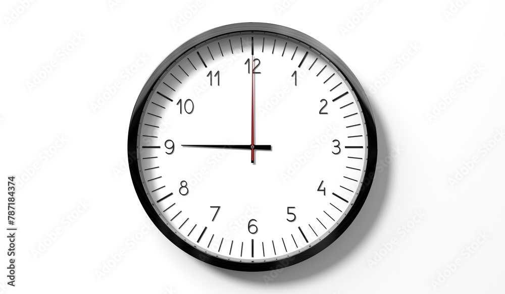 Time at 9 o clock - classic analog clock on white background - 3D ...