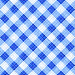 Wall Mural - Seamless blue colors gingham fabric cloth, tablecloth, pattern, swatch, background, or wallpaper with fabric texture visible. Diagonal repeat pattern. Single tile here. Vichy checks.
