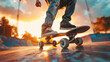 Color photo of pro skateboarder in half-pipe.